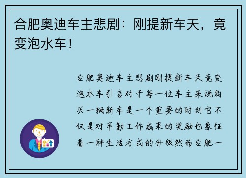 合肥奥迪车主悲剧：刚提新车天，竟变泡水车！