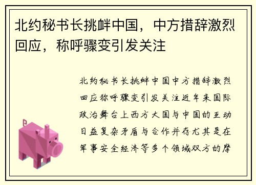 北约秘书长挑衅中国，中方措辞激烈回应，称呼骤变引发关注